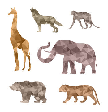 set of polygonal animal silhouettes 