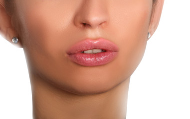 part of face with pink lips 