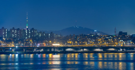 Fototapeta na wymiar Seoul night view over Han River, South Korea