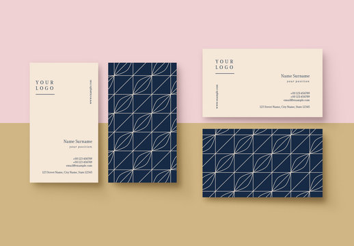 Blue and Cream Patterned Business Card Layout