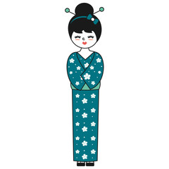 cute lovely young japanese geisha girl in kimono vector illustration isolated on white background