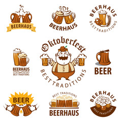 Vector set, label of beer, icons, logo and illustrations