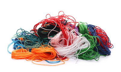 Colorful string for sewing and knitting, isolated on white background