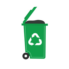 Lid opened trash can and trash on white background, vector