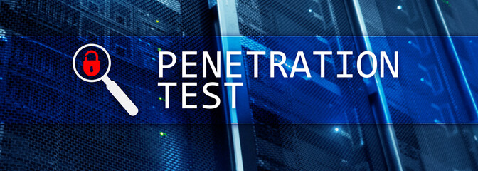 Penetration test. Cybersecurity and data protection. Hacker attack prevention. Futuristic server...