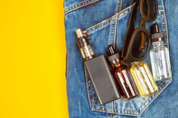 Electronic smoking set. Vape pen with  bottles of liquid for refilling electronic cigarettes....