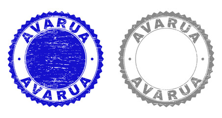 Grunge AVARUA stamp seals isolated on a white background. Rosette seals with grunge texture in blue and gray colors. Vector rubber imprint of AVARUA tag inside round rosette.