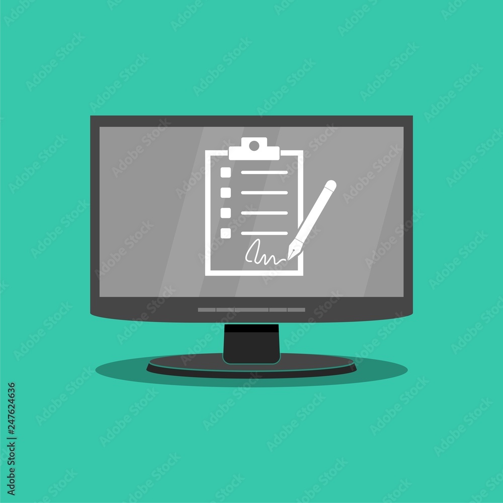 Poster online electronic documents, document with signature on computer screen