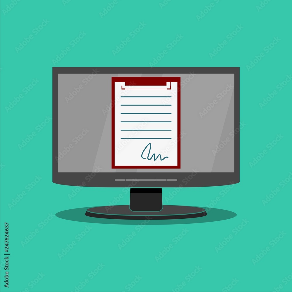 Poster online electronic documents, document with signature on computer screen