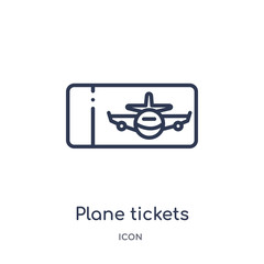 plane tickets icon from transport outline collection. Thin line plane tickets icon isolated on white background.