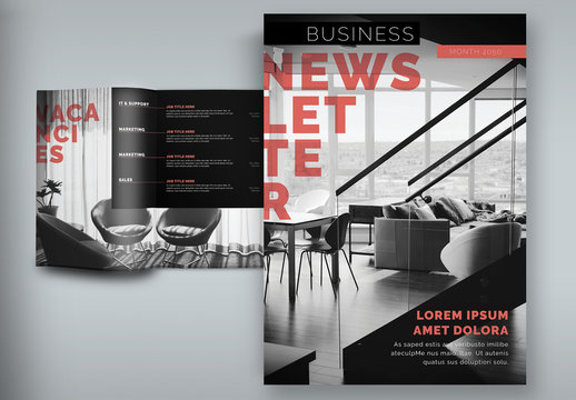 Business Newsletter Layout with Orange Accents