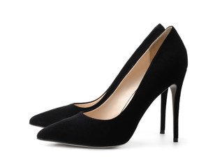 Black suede high heel shoes