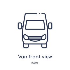 van front view icon from transport outline collection. Thin line van front view icon isolated on white background.