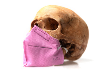 air pollution concept , pm 2.5 warning, human skull