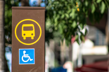 Detail of a bus stop with indication for handicapped people in Augusta street, central region of...