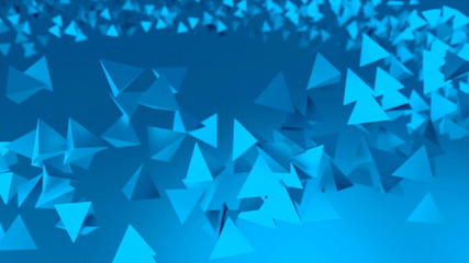 Many chaotic low poly shapes (pyramids) for technology conceptual background, 3D rendering computer generated abstraction