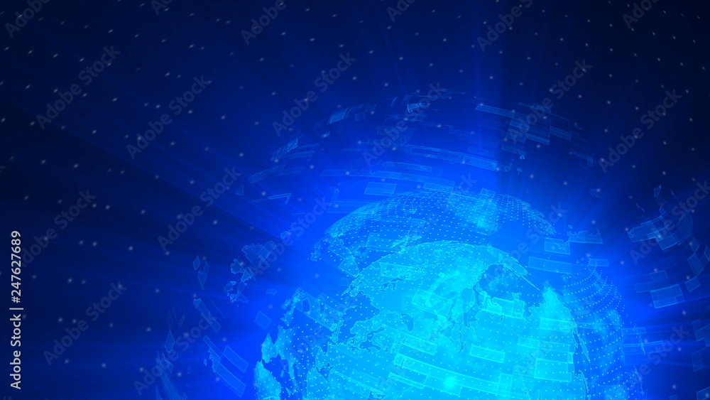 Poster glass globe distortion digital background loop, abstract 3d rendering, computer generated backdrop