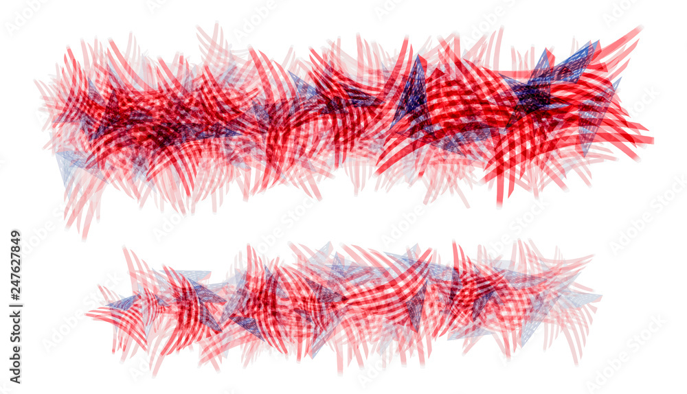 Poster set of two lines templates with triangular usa flags pattern in a row, isolated on white background,