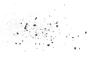 Black coal dust with fragments isolated on white background, top view. - obrazy, fototapety, plakaty