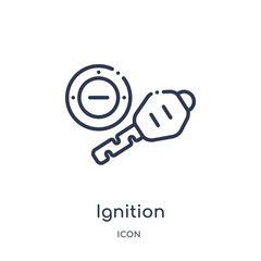 ignition icon from transportation outline collection. Thin line ignition icon isolated on white background. - obrazy, fototapety, plakaty