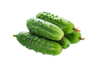 Fresh Green Cucumber Fruits Isolated on White.