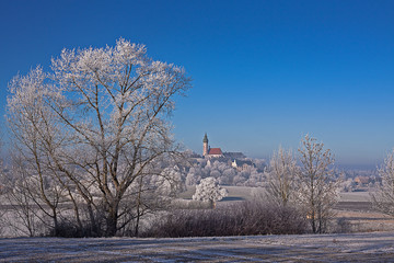 Landscape with Monastery Andechs in winter
