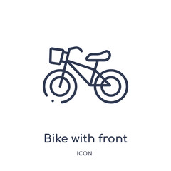 Fototapeta premium bike with front basket icon from travel outline collection. Thin line bike with front basket icon isolated on white background.