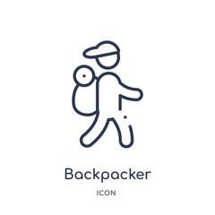 backpacker icon from travel outline collection. Thin line backpacker icon isolated on white background.