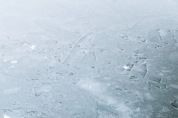 Broken and forzen ice on the river.