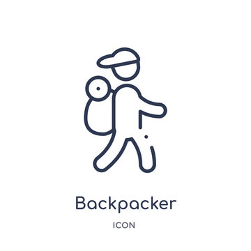 Backpacker Icon From Travel Outline Collection. Thin Line Backpacker Icon Isolated On White Background.