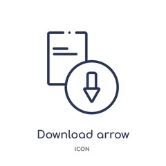 download arrow icon from user interface outline collection. Thin line download arrow icon isolated on white background.