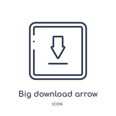 big download arrow icon from user interface outline collection. Thin line big download arrow icon isolated on white background.