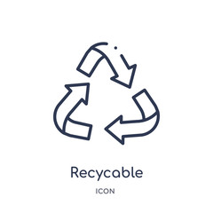 recycable icon from user interface outline collection. Thin line recycable icon isolated on white background.