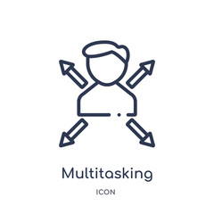 multitasking worker icon from user interface outline collection. Thin line multitasking worker icon isolated on white background.