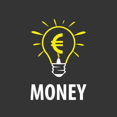 Money idea icon. Euro icon. Light bulb with euro symbol business concept. On a black background