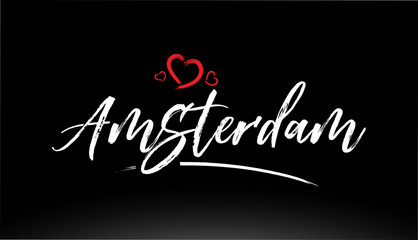 amsterdam city hand written text with red heart logo