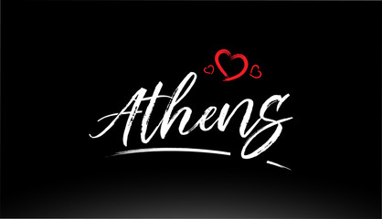 Fototapeta na wymiar athens city hand written text with red heart logo