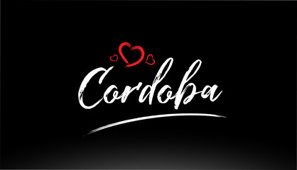 Obraz na płótnie Canvas cordoba city hand written text with red heart logo
