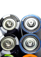 Salt and alkaline batteries, source of energy for portable technology. AAA and AA batteries