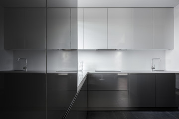 Gray and white kitchen unit
