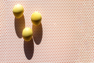 Overhead view of yellow eggs