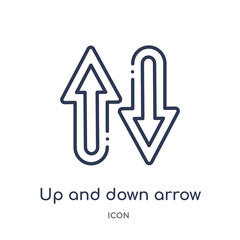 up and down arrow icon from user interface outline collection. Thin line up and down arrow icon isolated on white background.