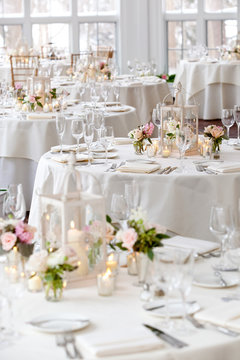 wedding tables set for fine dining