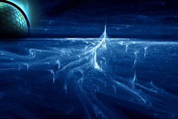 Futuristic night alien landscape, abstract 3d illustration.