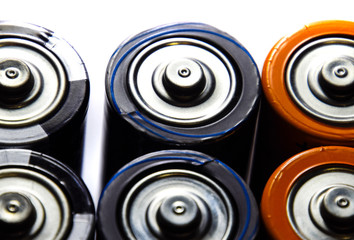 Salt and alkaline batteries, source of energy for portable technology. AAA and AA batteries