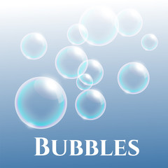transparent soap bubbles with reflection, vector illustration