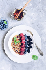 Bowl of homemade granola with yogurt