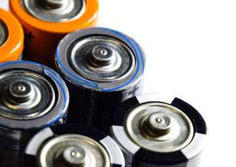 Salt and alkaline batteries, source of energy for portable technology. AAA and AA batteries