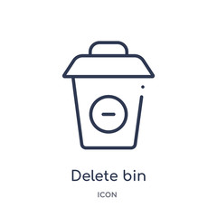 delete bin icon from user interface outline collection. Thin line delete bin icon isolated on white background.