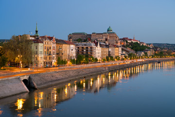 Budapest waterfront and Royal Hill view at dawn
